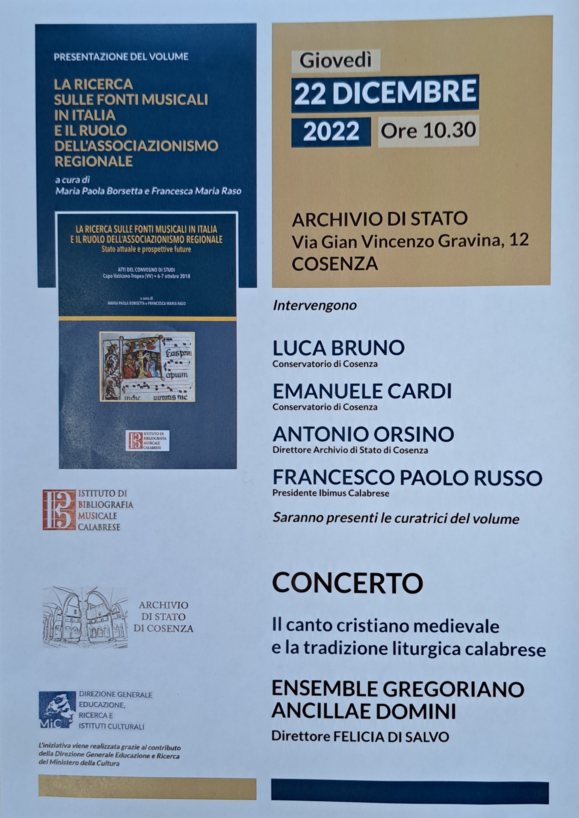 Presentazione del volume : La ricerca sulle fonti musicali in Italia e il ruolo dell’associazionismo regionale